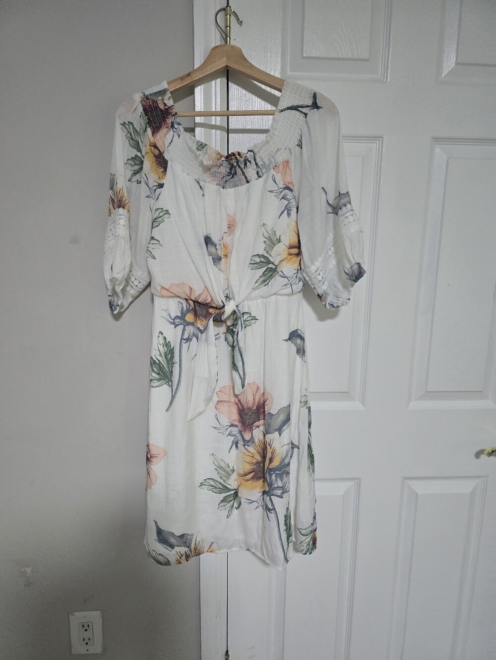 Luxology White Floral Midi Dress with Pink and Yellow Blooms - Picture 2 of 9